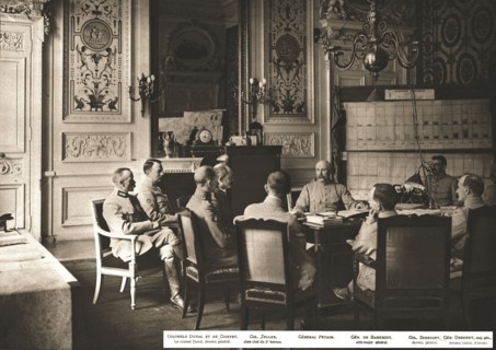 At Grand Quartier General; Daily briefing in the office of the General Commander-in-Chief.., 1917. Creator: Unknown.