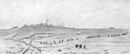 The Battle Seen by a Combatant; The advance of Alpine chasseurs to the right..., 1917. Creator: F Elim.