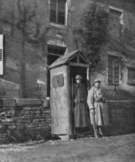 Hours of Victory; American sentry and French sentry at the entrance to a village..., 1917. Creator: Unknown.
