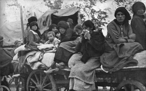 The Dark Hours of Italy; Women and children of Friuli and Carnia fleeing..., 1917. Creator: Unknown.