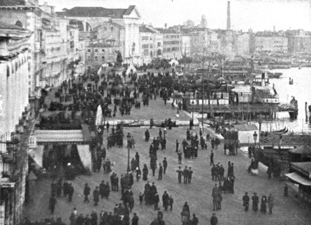 The Dark Hours of Italy; Quai des Esclavons. Areas of Venice threatened..., 1917. Creator: Unknown.