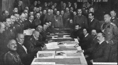 Dissolution of the Eastern Front; Signing the armistice of Brest-Litovsk.., 1917. Creator: Unknown.