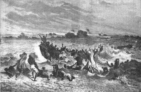 ''Ahmadou's Army crossing the Niger; Journey from the Senegal to the Niger', 1875. Creator: Unknown.