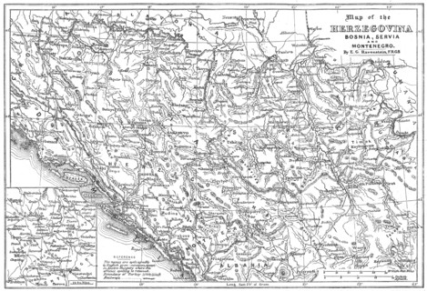 Map of the Herzegovina, Bosnia, Servia and Montenegro, 1876. Creator: Unknown.