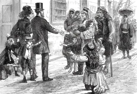 The War in the Herzegovina: Refugees begging outside an hotel at Ragusa, 1876. Creator: Unknown.