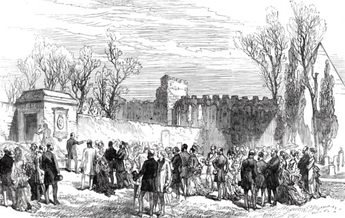 Unveiling the Memorial Tablet of Keats in the English Cemetery at Rome, 1876. Creator: Unknown.