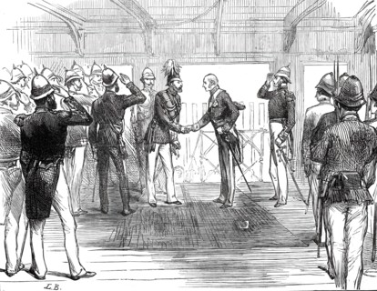 Return of the Prince of Wales from India: the Governor of Bombay...on board the Serapis...1876. Creator: Unknown.