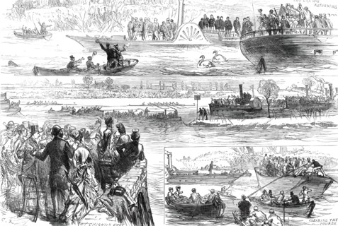 Sketches at the Oxford and Cambridge Boat-Race, 1876. Creator: C.R..