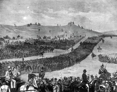 The Volunteer Review at Tring on Easter Monday: the March Past at Beacon Hill, 1876. Creator: Unknown.