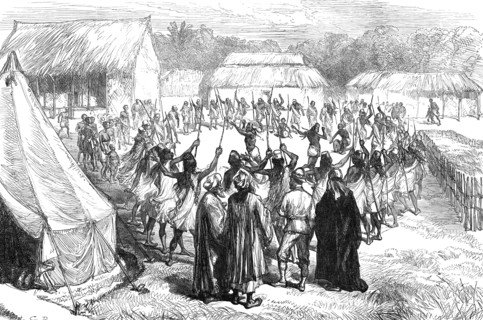 Lieutenant Cameron's Travels in Central Africa: Dance of Pagazi at Kiwakasongo...1876. Creator: Unknown.