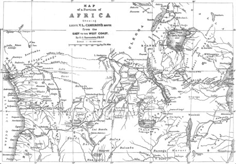 Map of a Portion of Africa, showing...Cameron's Route from the East to the West Coast...1876. Creator: Ernst Ravenstein.
