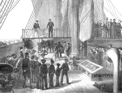 Visit of the Boys of the Clyde training-ship Cumberland to H.M.S. Aurora, 1876. Creator: Unknown.