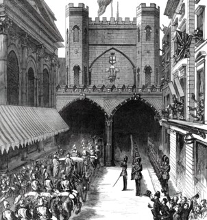 The Royal Visit to the City: Arrival of the Prince and Princess of Wales at Guildhall Yard, 1876. Creator: Unknown.