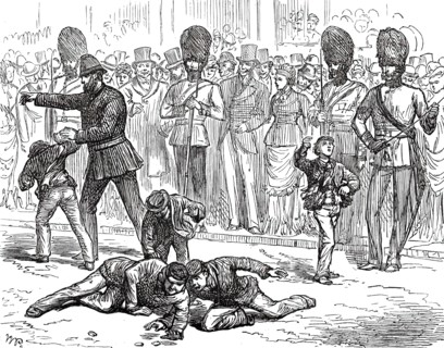 The Royal Visit to the City: Amusements of the Crowd - Scrambling for Pence, 1876. Creator: Unknown.
