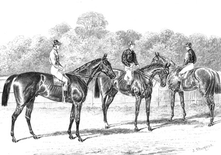 Kisber (Winner of the Derby); Enguerrande and Camelia (Runners of the Dead-Heat for the Oaks), 1876. Creator: Unknown.