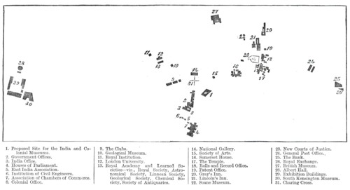 Relative position of the proposed India Museum and other public institutions, 1876. Creator: Unknown.