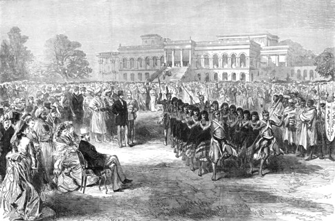 The Prince of Wales seeing a Dance of Wild Hillmen at Calcutta, 1876. Creator: Unknown.
