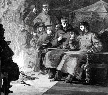 The Prince and his Comrades: Camp-Fire after Dinner in the Terai, 1876. Creator: Unknown.