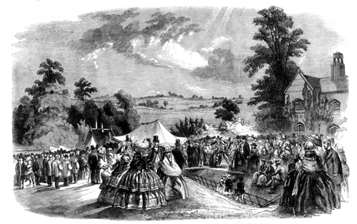 Mowing, Shearing, and Cottagers' Flower Show, at Coleshill Park - the Distribution of the..., 1858. Creator: Unknown.