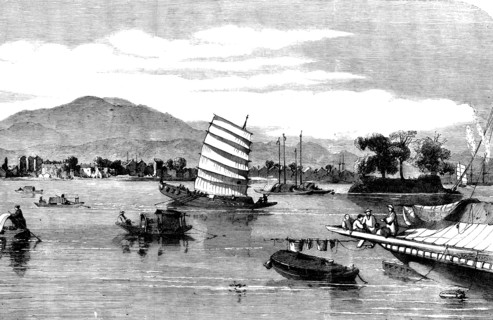 The City of Canton - from the Island of Honan - from a sketch by our special artist and..., 1858. Creator: Unknown.