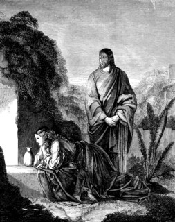 Mary Magdalene at the Sepulchre - painted by H. Le Jeune - in the possession of the Duke..., 1858. Creator: Unknown.