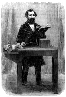 Mr. Charles Dickens reading "Little Dombey", at St' Martin's Hall, 1858. Creator: Unknown.