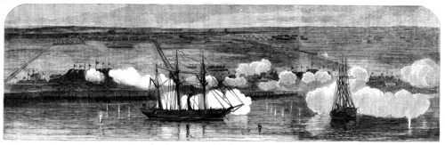 The Attack on the Peiho Forts by the English and French Fleets, 1858. Creator: Harvey Orrin Smith.