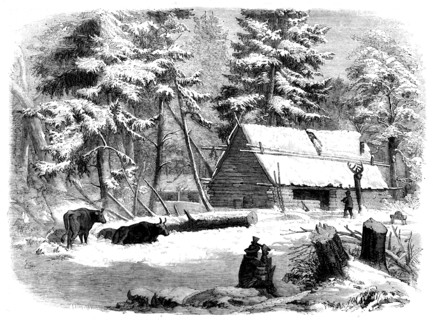 Lumbering in New Brunswick - Lumberman's Camp-house, 1858. Creator: Unknown.