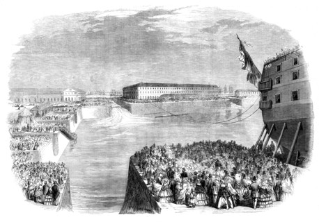 Filling the Napoleon Dock, Cherbourg, 1858. Creator: Smyth.