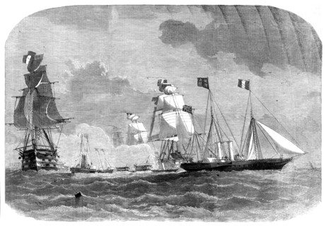 Her Majesty leaving Cherbourg, 1858. Creator: Smyth.