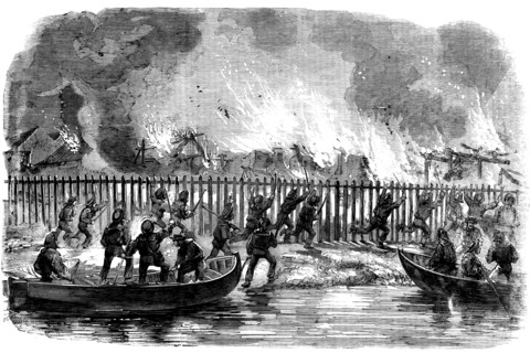 Sketches in China - the Burning of Telesio's Store, 1858. Creator: Unknown.