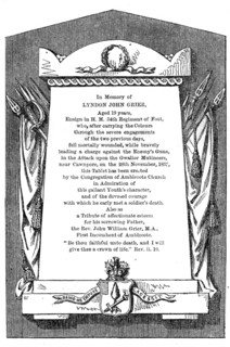 Tablet in Amblecote Church to the Memory of Ensign Lyndon J. Grier, 1858. Creator: Unknown.