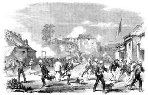 Sketches at Canton - Panic at the Commissariat Stores - "Great Firing and No Execution", 1858. Creator: Unknown.