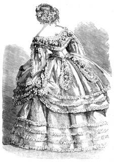 Fashions for November - Robe of White Crape over a slip of White Satin, 1858. Creator: Unknown.