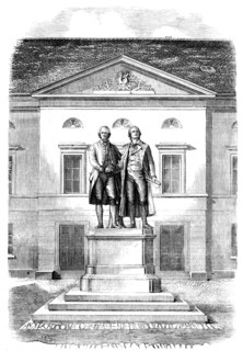 Statues of Goethe and Schiller at Weimar, 1858. Creator: Unknown.