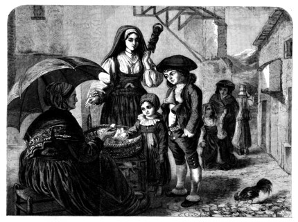 Spending a Sou - painted by Miss Rebecca Solomons - from the Winter Exhibition, French..., 1858. Creator: Unknown.