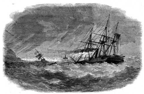 Lisbon Bar during a Gale of Wind, 1858. Creator: Smyth.
