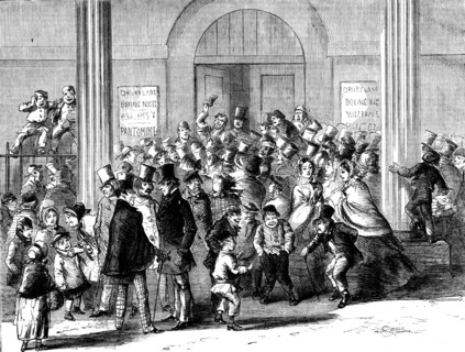 Drury-Lane Theatre - Engaging for the Pantomime - drawn by M'Connell, 1858. Creator: McConnell.
