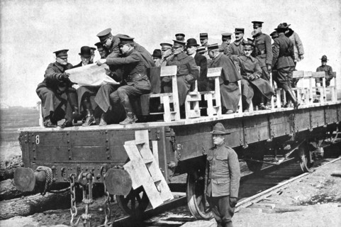 'M. Baker en France; En inspection sur une voie ferree, M. Newton D. Baker, le general..., 1917. Creator: Unknown.