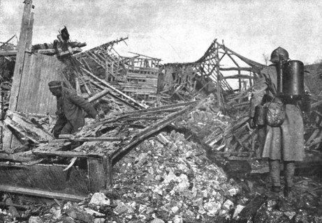 'Dans Cantigny; un des derniers Allemands trouves dans les caves du village se degage..., 1918. Creator: Unknown.
