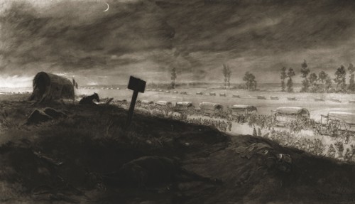 'Dans la Bataille; les transports de troupes sur la ligne de feu: debarquement d'un regiment...1918. Creator: Georges Bertin Scott.