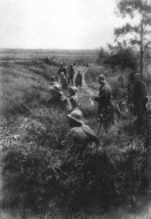 'Dans la Bataille; Ligne de resistance formee dans un chemin creux, au Nord de la foret...', 1918. Creator: Unknown.