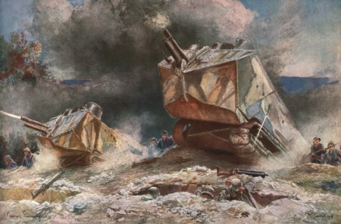 'Sur les Champs de Bataille de 1918; les chars d'assaut', 1918. Creator: Francois Flameng.