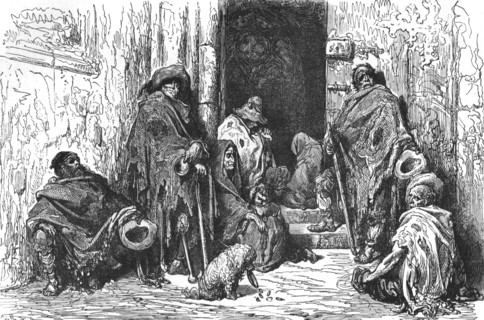 ''Beggars in Cathedral of Barcelona; Notes on Spain', 1875. Creator: Unknown.