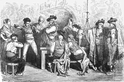 ''Company in a Spanish Inn; Notes on Spain', 1875. Creator: Unknown.
