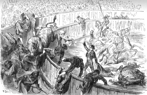'The Bull leaping the barrier; Notes on Spain', 1875. Creator: Unknown.