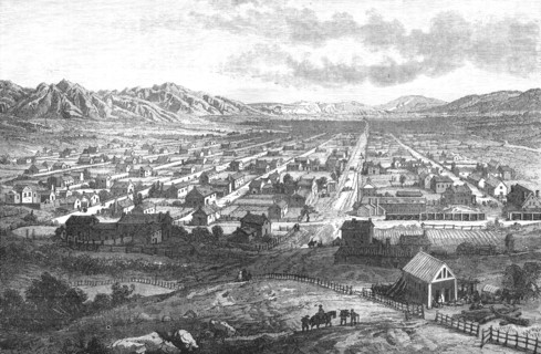 ''Salt Lake City.; Ocean to Ocean, the Pacific railroad', 1875. Creator: Frederick Whymper.