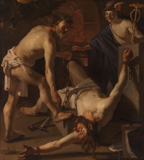 Prometheus Being Chained by Vulcan, 1623. Creator: Dirck van Baburen.