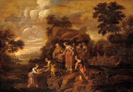 Pharaoh's Daughter Discovers Moses in the Rush Basket, c.1615-c.1630. Creator: Guilliam Dujardin.