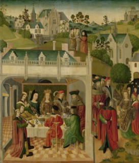 Wedding Feast of Saint Elizabeth of Hungary and Louis of Thuringia in the Wartburg, inner left wing  Creator: Master of the St Elizabeth Panels.